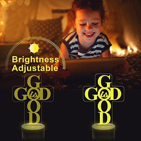 God is Good Jesus Cross 3D Night Light Christian Blessed Virgin Mary Illusion Lamp Decoration for Easter Day Christmas Day